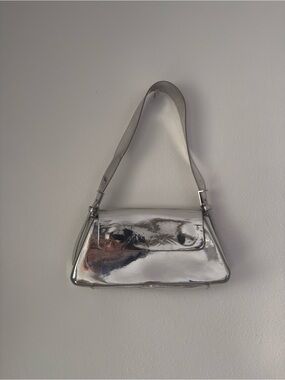 ZARA Silver Metallic Magnetic Closure Evening Formal Shoulder Bag Y2K